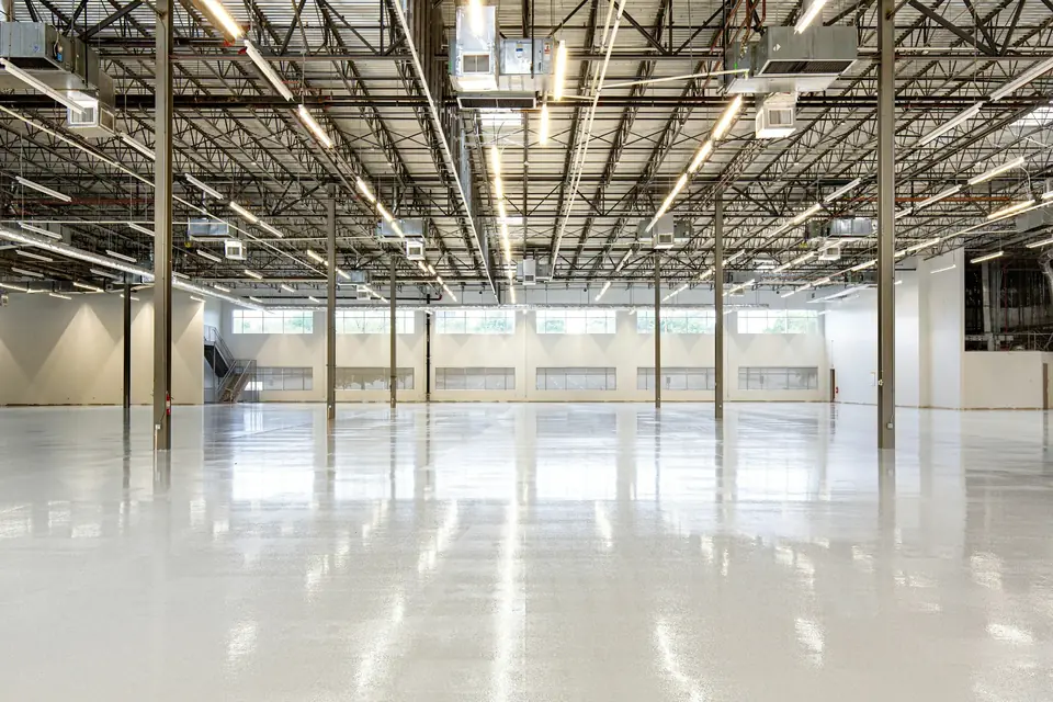 Clean, empty warehouse floor